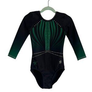 Snowflake Designs Competition Leotard in Black / Green - XS